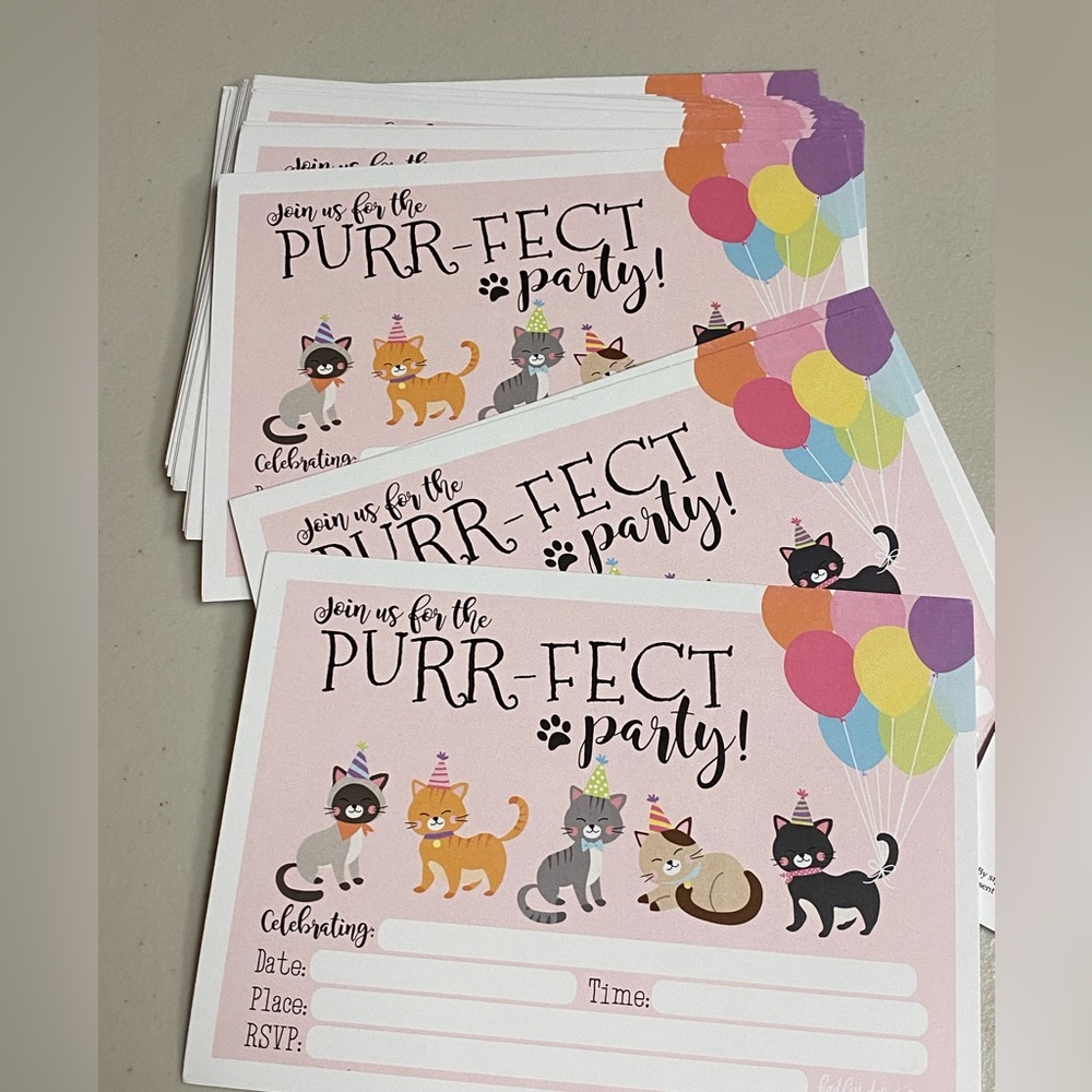Kids Party Invitations - Cat Design